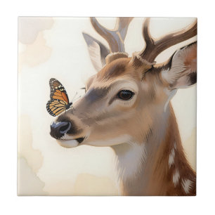 Deer Butterfly Watercolor Tile