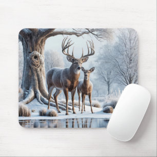 Deer By Icy Pond Mouse Mat