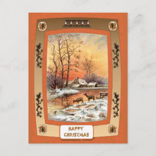 Deer by the river holiday postcard