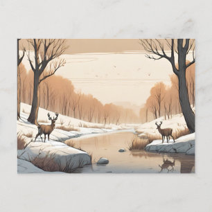 Deer by the River Wildlife Winter Landscape  Postcard
