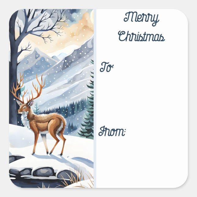 Deer by the Snowy Lake Christmas Gift tag (Front)