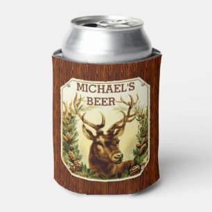 Deer Cabin Personalised Beer Rustic Wood Grain Can Cooler