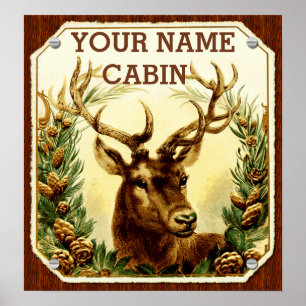 Deer Cabin Personalised with Wood Grain Poster