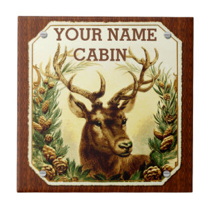 Deer Cabin Personalised with Wood Grain Tile