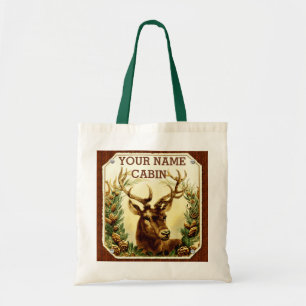 Deer Cabin Personalised with Wood Grain Tote Bag