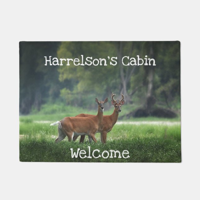 Deer, Cabin, Rustic, Welcome, Custom Doormat (Front)