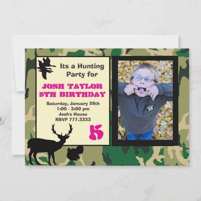 Deer Camo Hunting Birthday Invitation (Front)