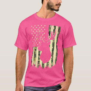 Deer Camo Usa Flag Buck Elk Hunting American Hunt T-Shirt