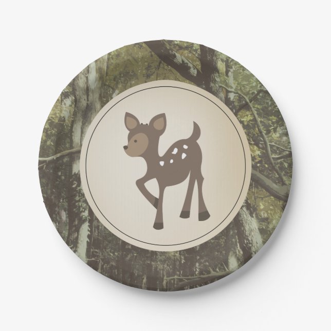 Deer Camouflage Baby Shower Paper Plate (Front)