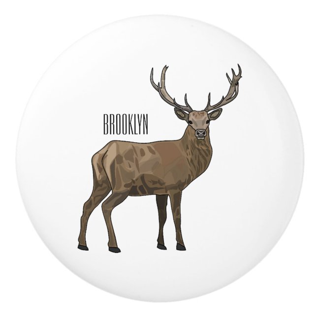 Deer cartoon illustration ceramic knob (Front)