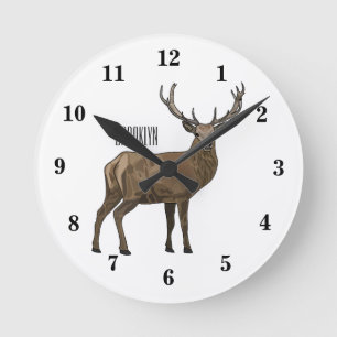 Deer cartoon illustration round clock