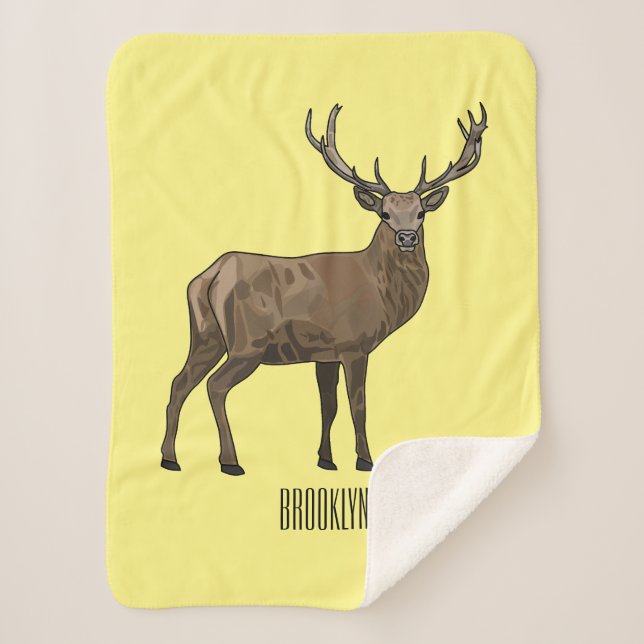 Deer cartoon illustration sherpa blanket (Front)