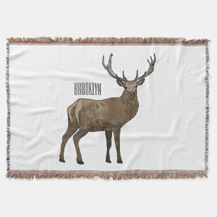 Deer cartoon illustration throw blanket