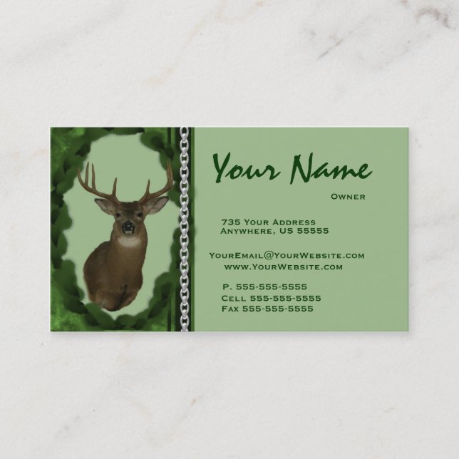 Deer  Chain Taxidermy Business Cards ~ Green (Front)