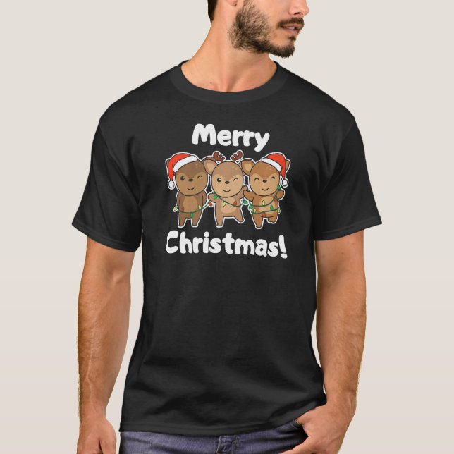 Deer Christmas Animals Cute Deer Merry Christmas   T-Shirt (Front)