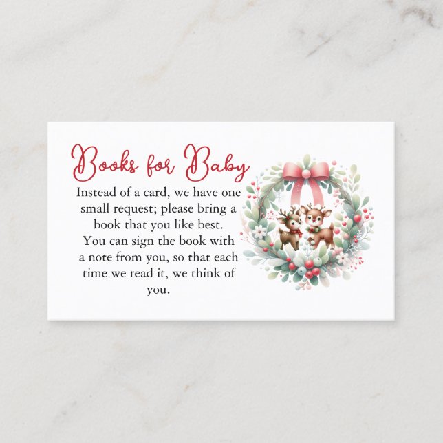 Deer Christmas Baby Shower Books Enclosure card (Front)