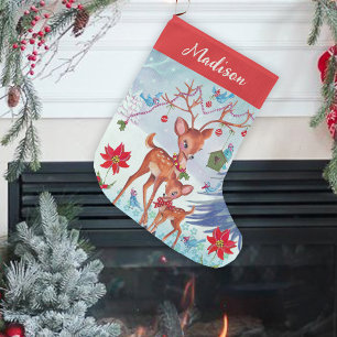 Deer Christmas Birds Christmas Stocking