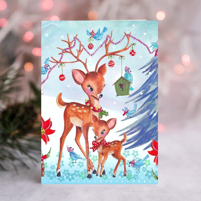 Deer Christmas Birds | Holiday Greeting card (Deer Christmas Birds | Holiday Greeting card)