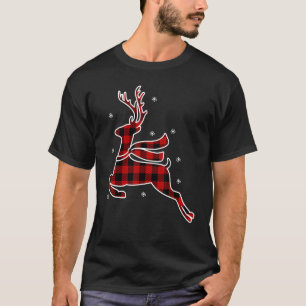 Deer Christmas Buffalo Red Plaid Santa Hat Deer Lo T-Shirt
