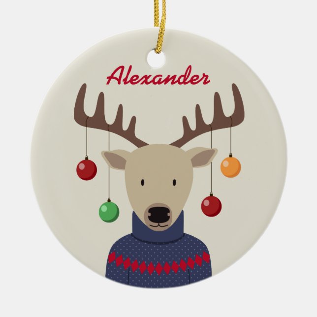 Deer Christmas Ceramic Tree Decoration (Front)