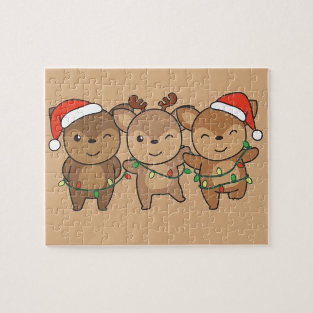 Deer Christmas Christmas Animals Cute Deer Jigsaw  Jigsaw Puzzle (Horizontal)