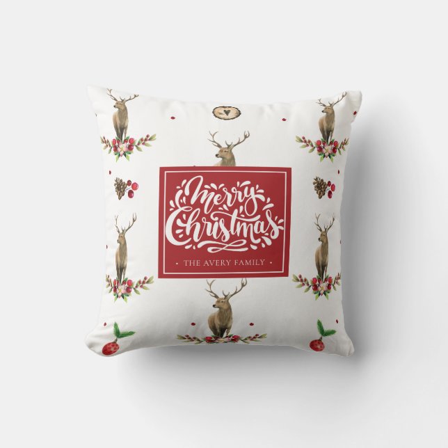 Deer Christmas idyll Personalised Cushion (Front)