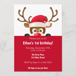 Deer christmas kids birthday party invitation