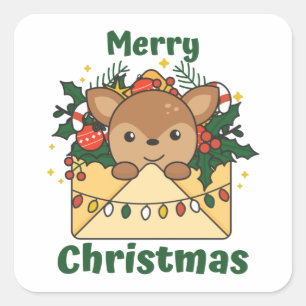 Deer Christmas Letter Winter Animals Deer Square Sticker