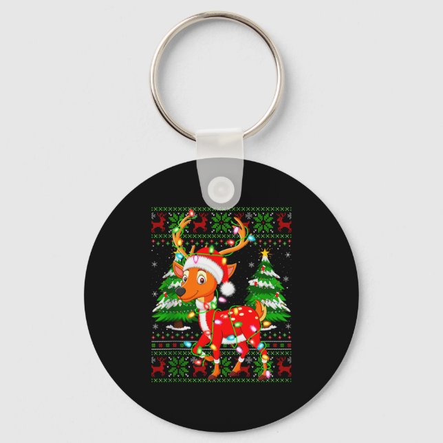 Deer Christmas Lights Santa Costume Ugly Xmas Swea Key Ring (Front)