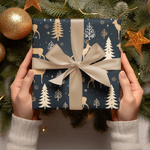 Deer Christmas Navy Blue Wrapping Paper