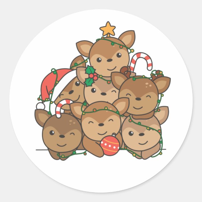 Deer Christmas Tree Funny Animal Christmas Classic Round Sticker (Front)