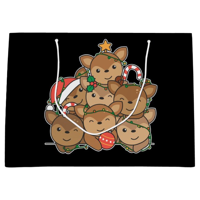 Deer Christmas Tree Funny Animal Christmas Large G Gift Bag (Front)