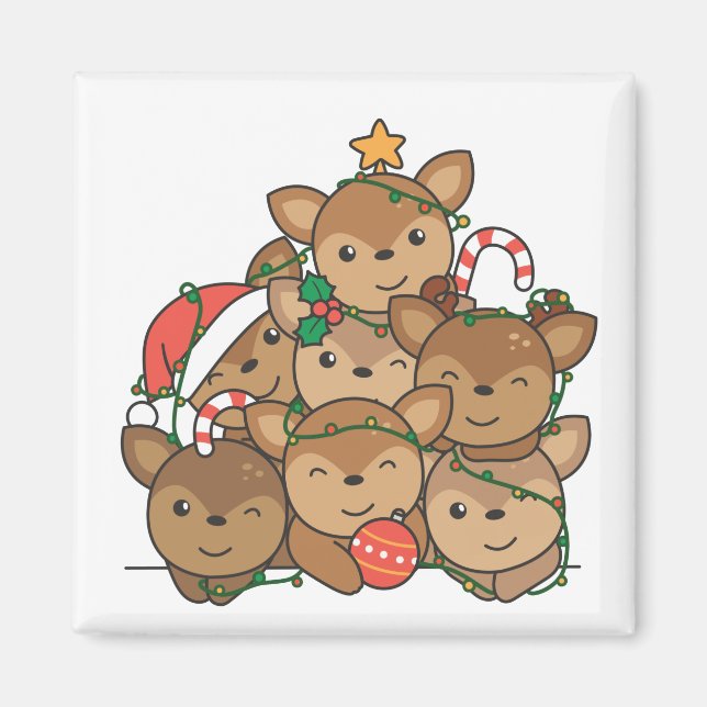 Deer Christmas Tree Funny Animal Christmas Magnet (Front)