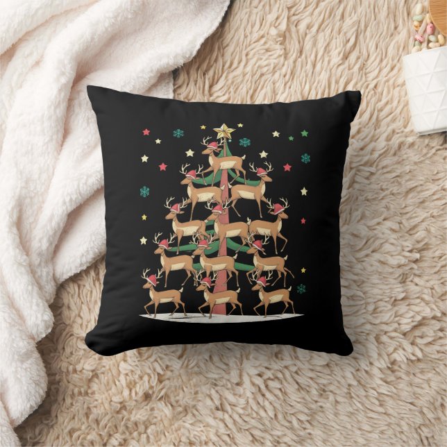 Deer Christmas Tree Funny Holiday Cute Reindeer  Cushion (Blanket)