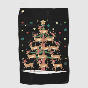Deer Christmas Tree Funny Holiday Cute Reindeer  Golf Towel