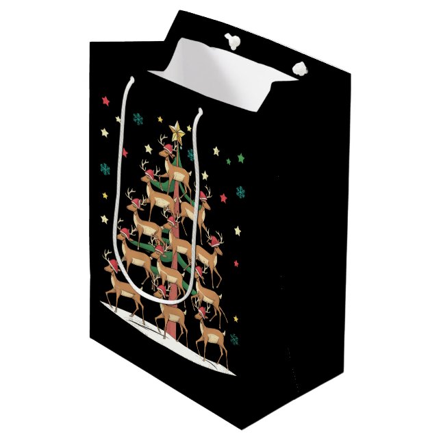 Deer Christmas Tree Funny Holiday Cute Reindeer  Medium Gift Bag (Front Angled)