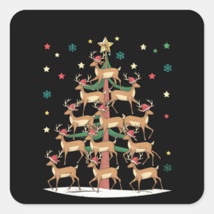 Deer Christmas Tree Funny Holiday Cute Reindeer  Square Sticker