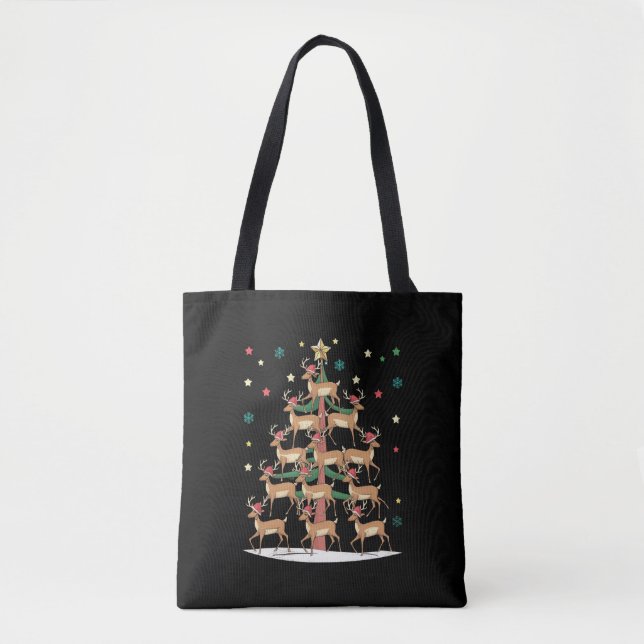 Deer Christmas Tree Funny Holiday Cute Reindeer  Tote Bag (Front)