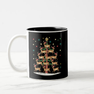 Deer Christmas Tree Funny Holiday Cute Reindeer Two-Tone Coffee Mug
