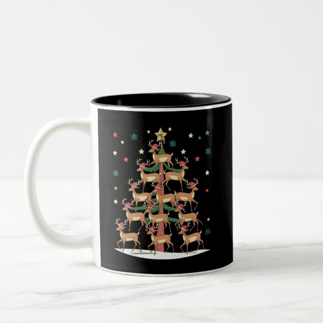 Deer Christmas Tree Funny Holiday Cute Reindeer  Two-Tone Coffee Mug (Left)