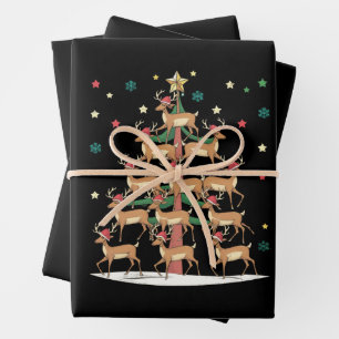 Deer Christmas Tree Funny Holiday Cute Reindeer Wrapping Paper Sheet