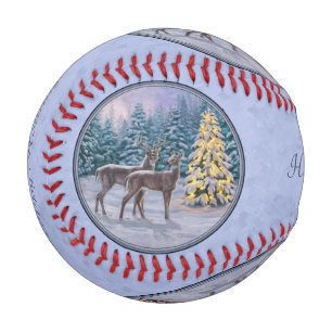 Deer & Christmas Tree Winter Blue Baseball