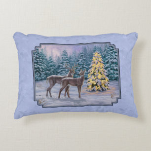 Deer & Christmas Tree Winter Blue Decorative Cushion