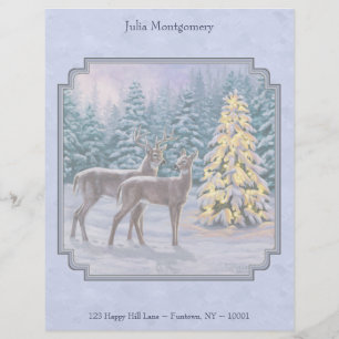 Deer & Christmas Tree Winter Blue Letterhead