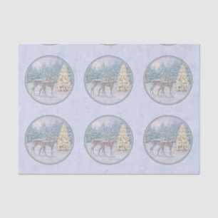 Deer & Christmas Tree Winter Blue Tissue Paper
