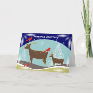 Deer, Christmas Trees And Cardinals Greeting Cards