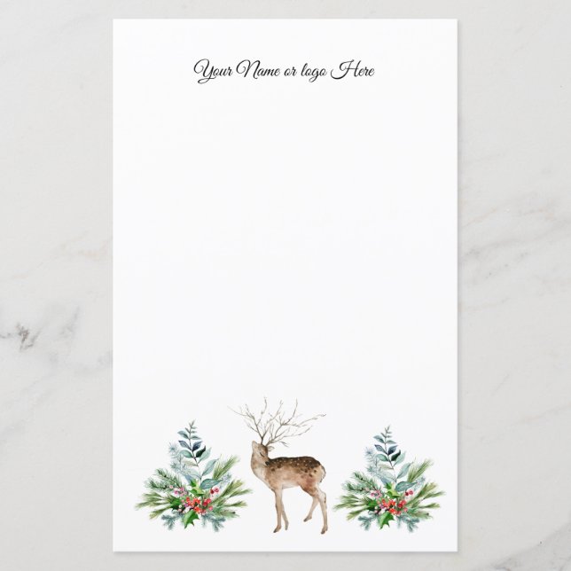 Deer & Christmas Trees Personalised Stationery (Front)