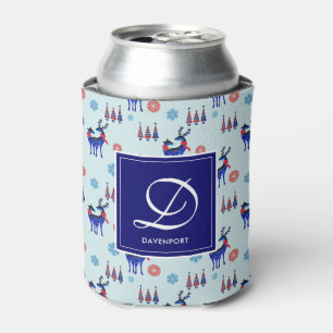 Deer, Christmas Trees, & Snowflakes with Monogram Can Cooler