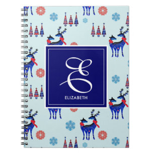 Deer, Christmas Trees, & Snowflakes with Monogram Notebook