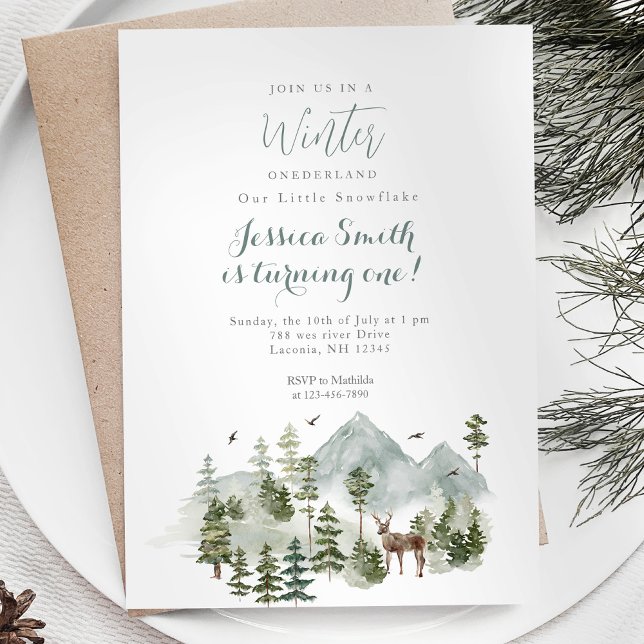 Deer Christmas Trees Winter Onederland Birthday Invitation (Creator Uploaded)